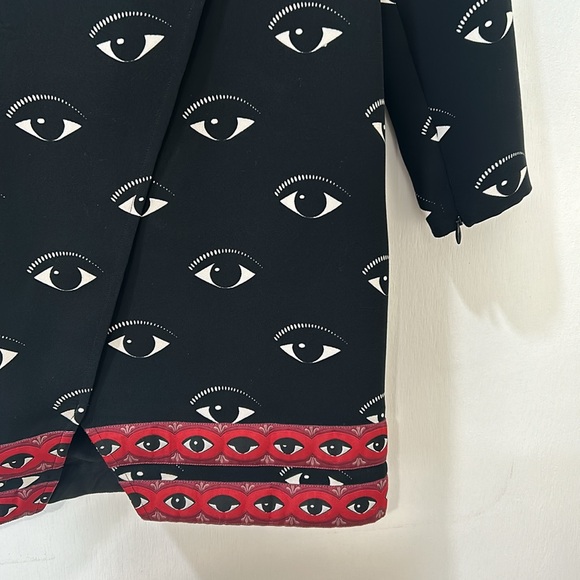 KENZO PARIS WOMENS MIDI DRESS EYE PATTERNS BLACK RED LONG SLEEVE Sz 40 - Picture 7 of 16